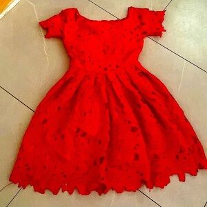 RED DRESS CHIC WISH Lace Floral Scalloped Eyelet Dress  Size X-Small